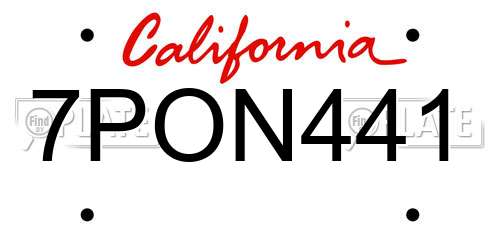 7PON441 California License Plate