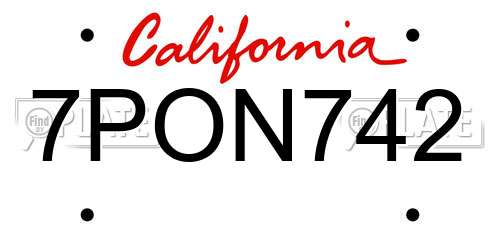 7PON742 California License Plate