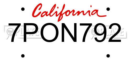 7PON792 California License Plate