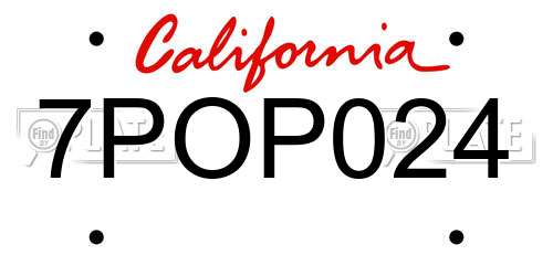 7POP024 California License Plate