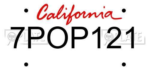 7POP121 California License Plate