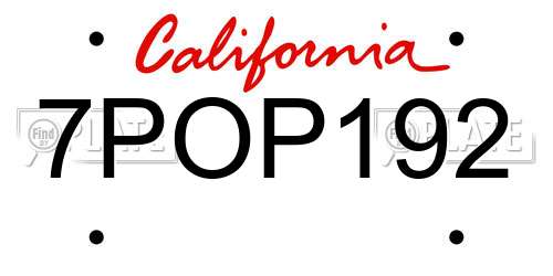 7POP192 California License Plate