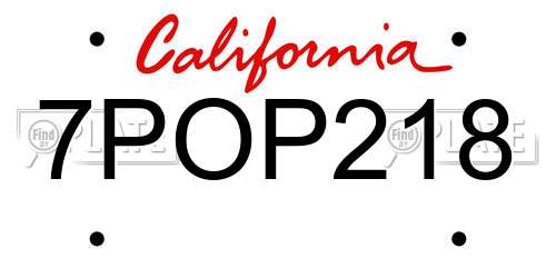 7POP218 California License Plate