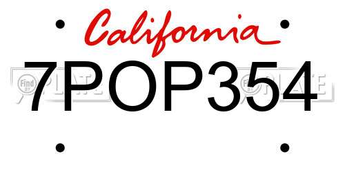 7POP354 California License Plate