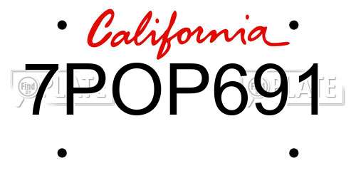 7POP691 California License Plate