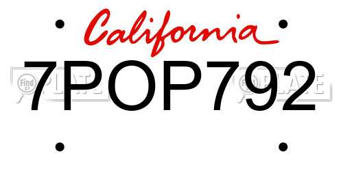 7POP792 California License Plate
