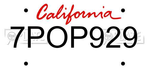7POP929 California License Plate