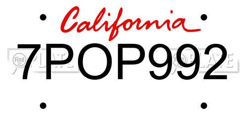 7POP992 California License Plate