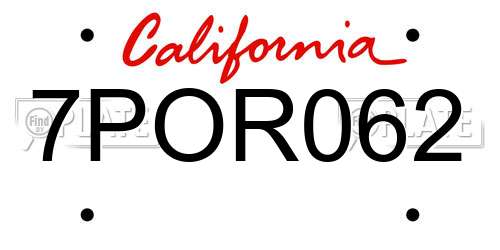 7POR062 California License Plate