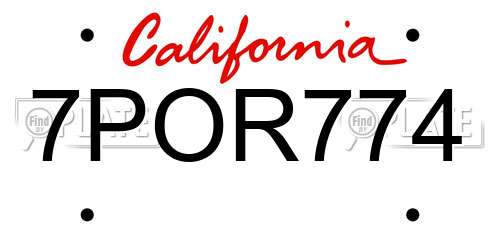 7POR774 California License Plate