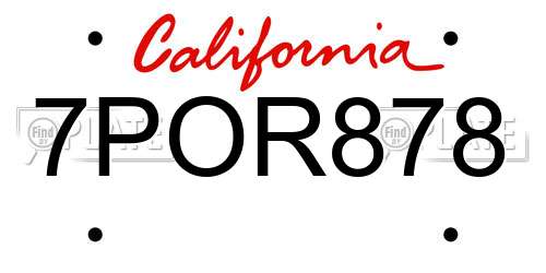 7POR878 California License Plate