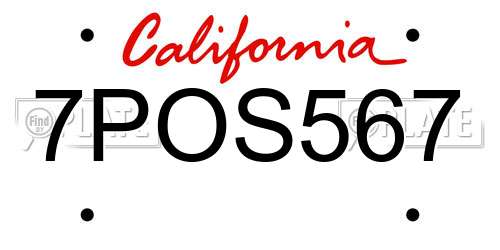 7POS567 California License Plate