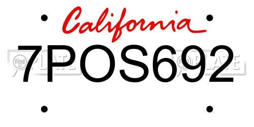 7POS692 California License Plate