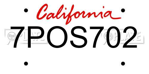 7POS702 California License Plate