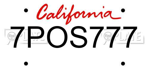 7POS777 California License Plate