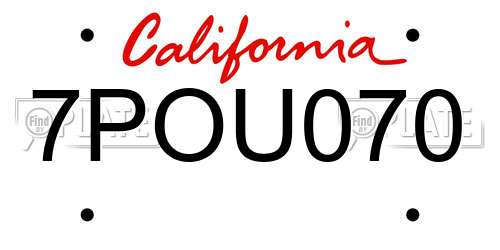 7POU070 California License Plate