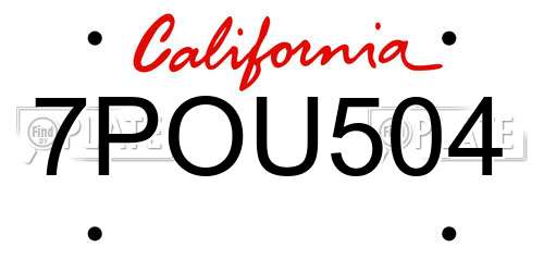 7POU504 California License Plate