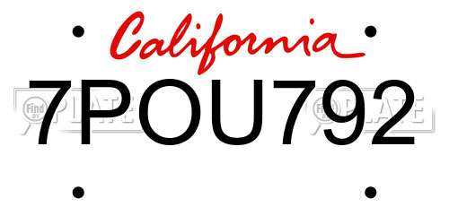 7POU792 California License Plate