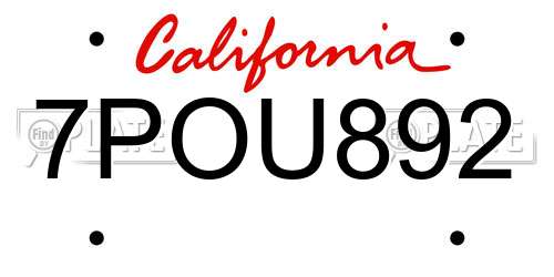 7POU892 California License Plate
