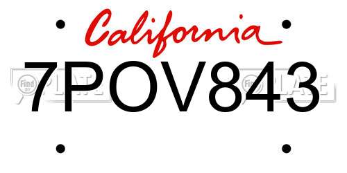 7POV843 California License Plate