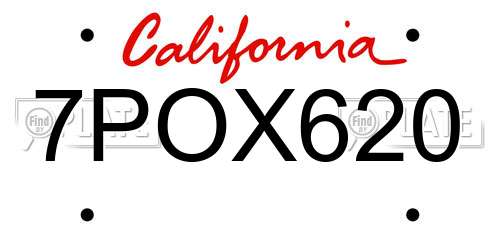 7POX620 California License Plate