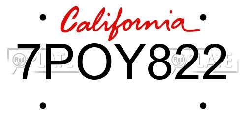 7POY822 California License Plate