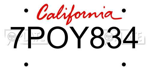 7POY834 California License Plate
