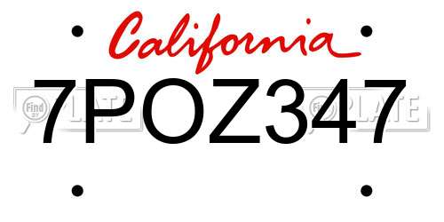 7POZ347 California License Plate