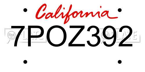 7POZ392 California License Plate