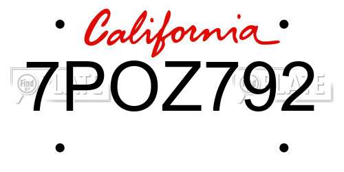 7POZ792 California License Plate