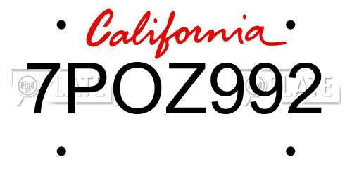 7POZ992 California License Plate