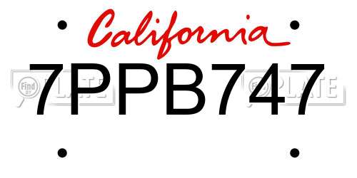 7PPB747 California License Plate