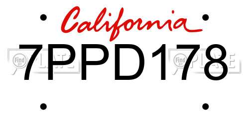 7PPD178 California License Plate