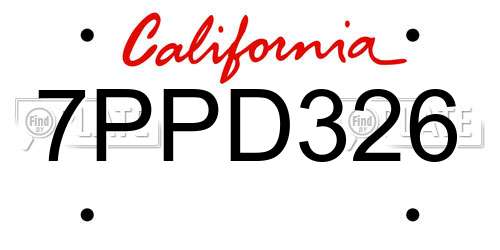 7PPD326 California License Plate