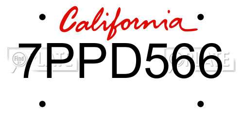 7PPD566 California License Plate