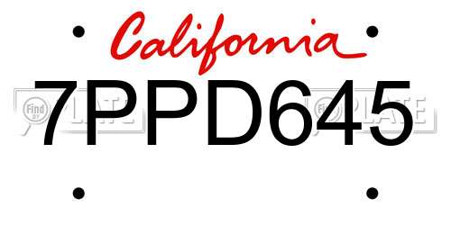 7PPD645 California License Plate