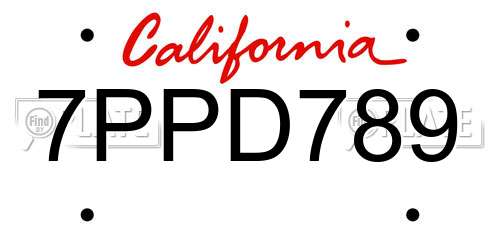 7PPD789 California License Plate