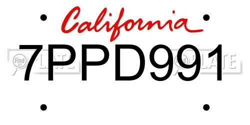 7PPD991 California License Plate
