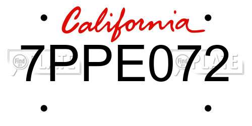 7PPE072 California License Plate