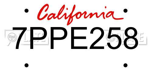 7PPE258 California License Plate