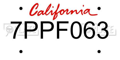 7PPF063 California License Plate