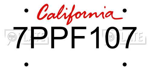 7PPF107 California License Plate