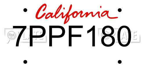 7PPF180 California License Plate
