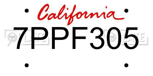 7PPF305 California License Plate