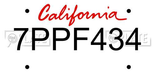 7PPF434 California License Plate
