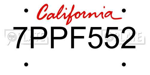 7PPF552 California License Plate