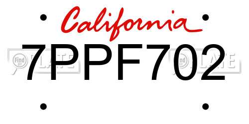 7PPF702 California License Plate