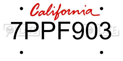 7PPF903 California License Plate