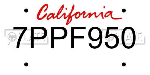 7PPF950 California License Plate