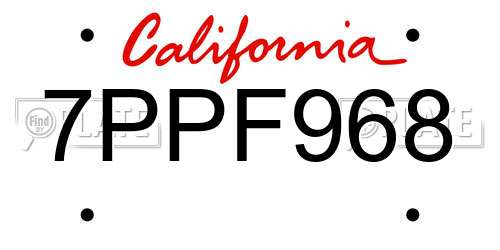 7PPF968 California License Plate